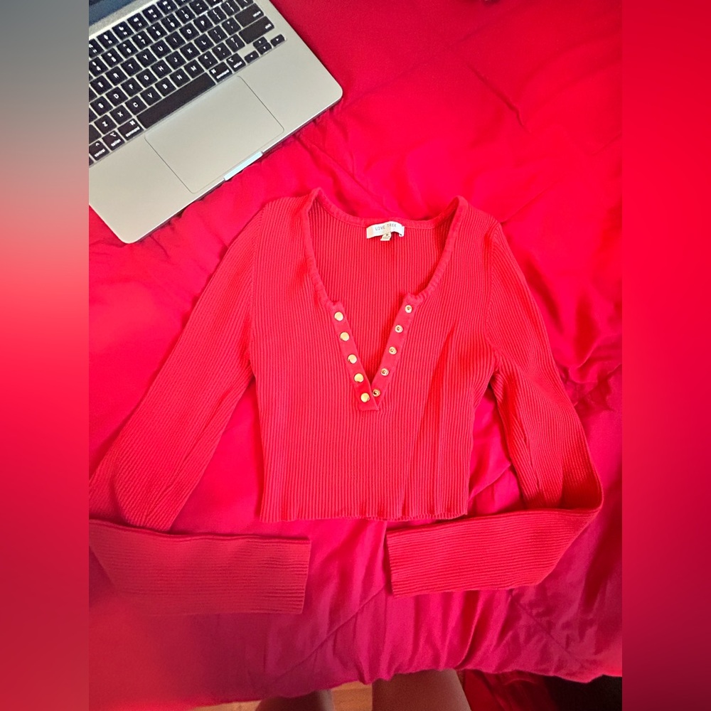 Love Tree Vibrant Red Ribbed Top